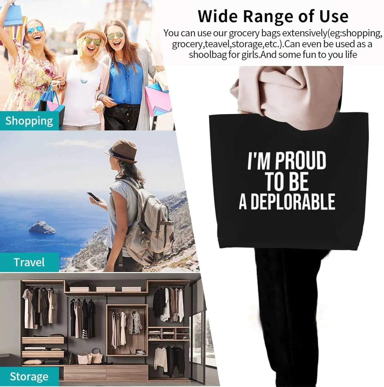 I'M Proud To Be A Deplorable Women'S Lightweight Canvas Handbag Reusable Shopping Bag