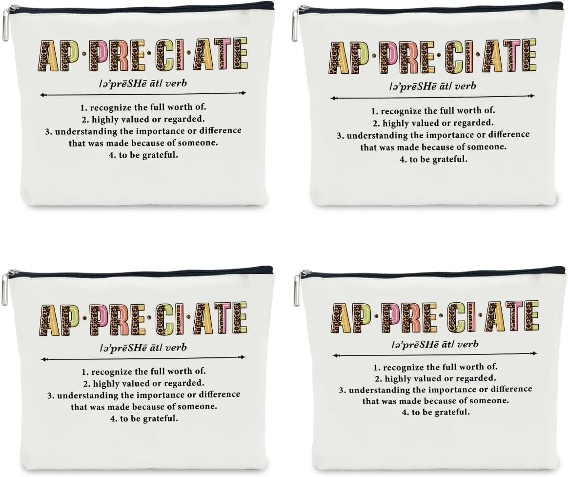 Inspirational Appreciation Noun Definition Thank You Gifts Makeup Bag Cosmetic Bag for Women Teacher Nurse Educator Coworker Friend Manager Boss Leader Employee Christmas Retirement Birthday