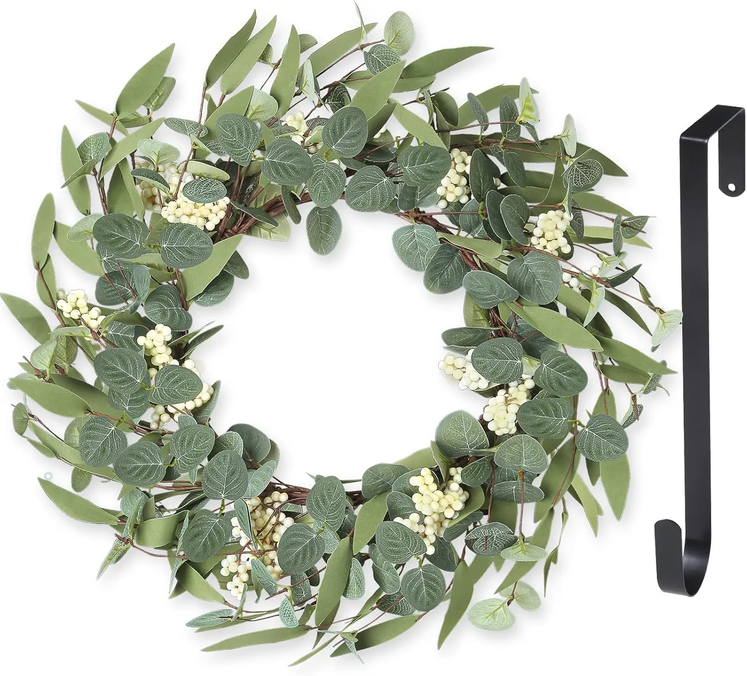 IVITA Eucalyptus Wreaths for Front Door 20inch Wreath Large Spring Summer Green Leaf Outside Artificial Welcome Sign for Home Porch Farmhouse Wall Window Festival Celebration Patio Garden Decor