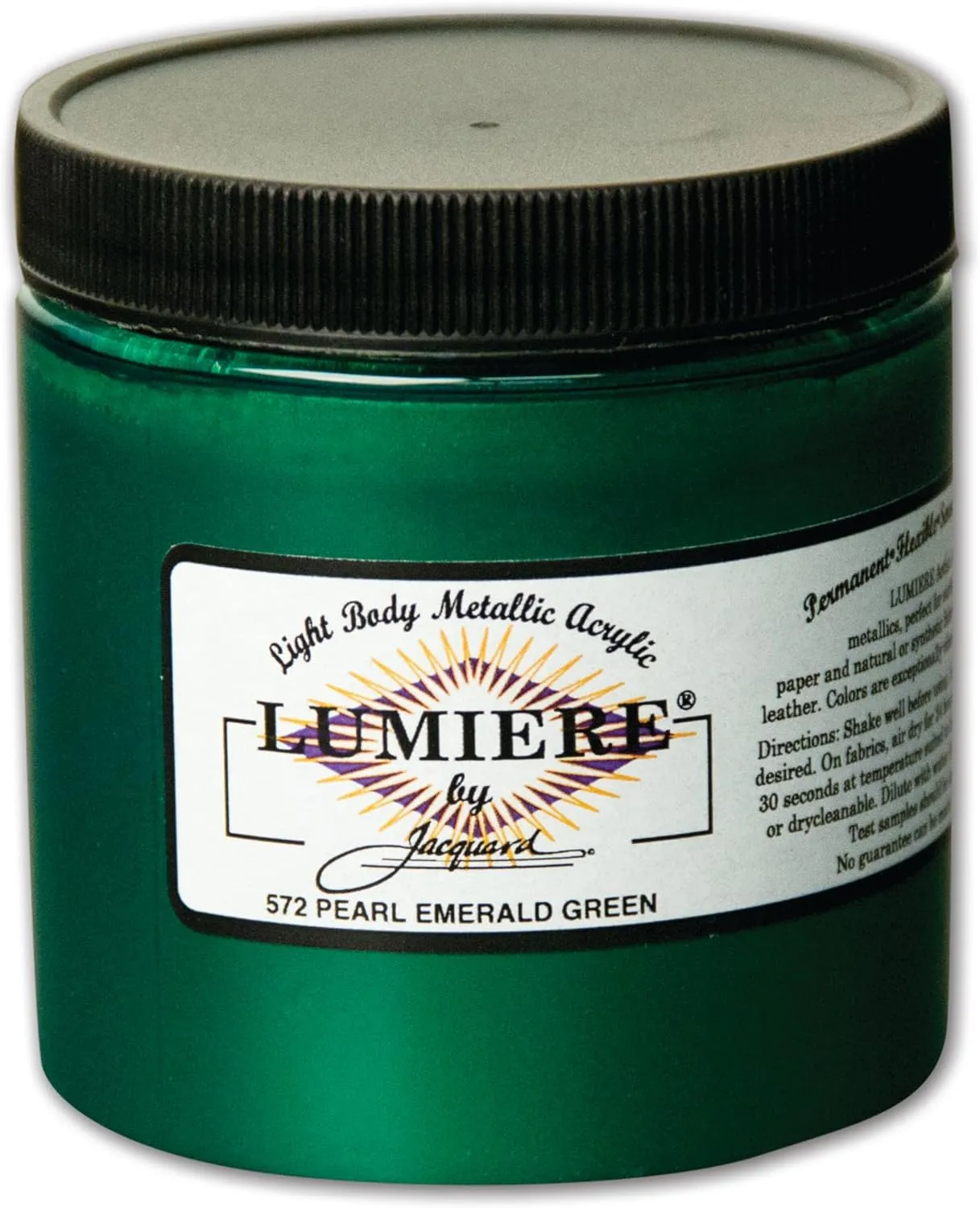 Jacquard Lumiere 8oz Fabric Paint Pearlescent Emerald - Metallic Paint for Fabric, Leather, Canvas, Paper and Wood - Light-bodied Metallic Acrylic Paint - Lightfast & Vibrant Metallic Acrylic Paints