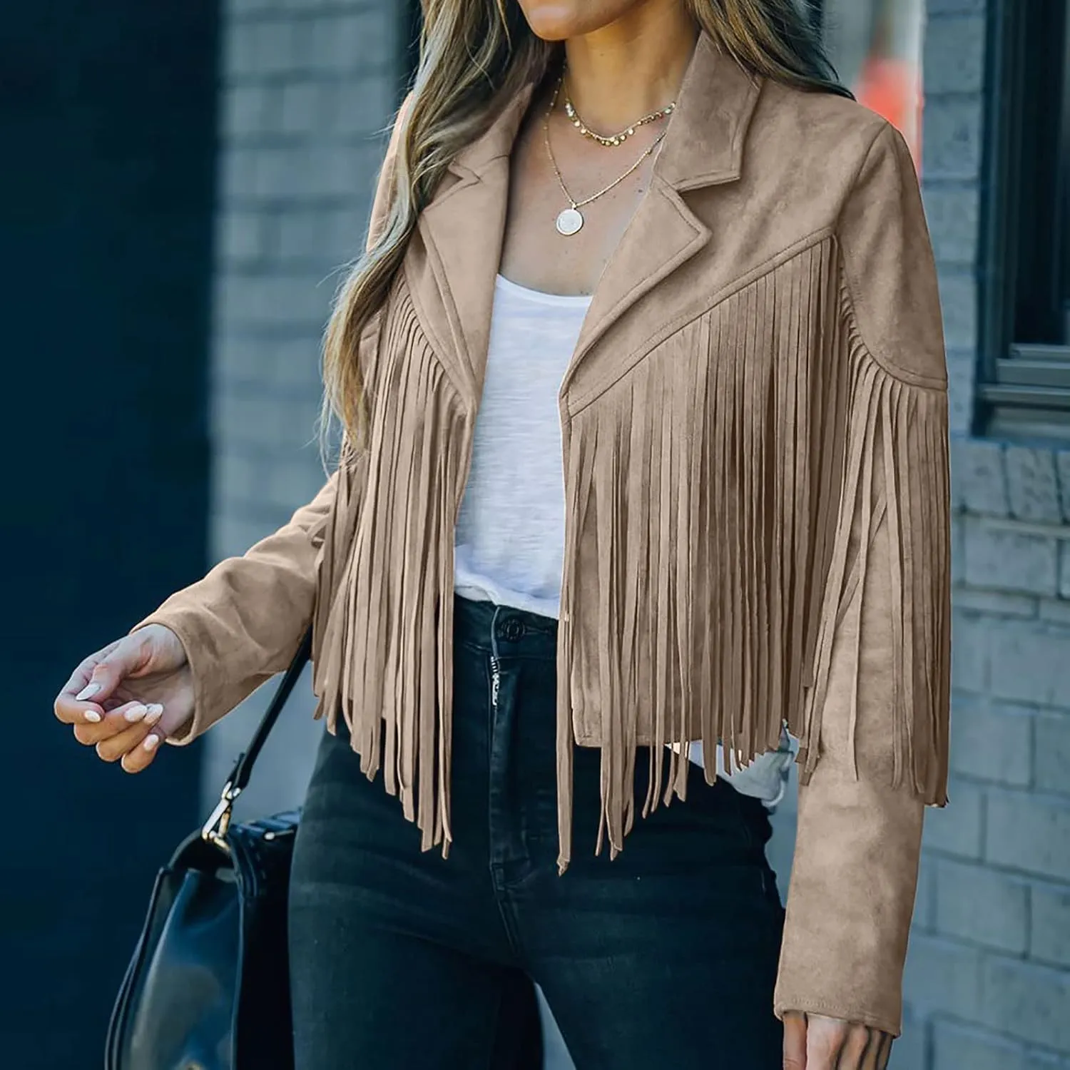 JEGULV Fashion Fringe Vest for Women,Womens Sleeveless Suede Faux Tassels Cardigans Ethnic Open Front Western Cowgirl Tops