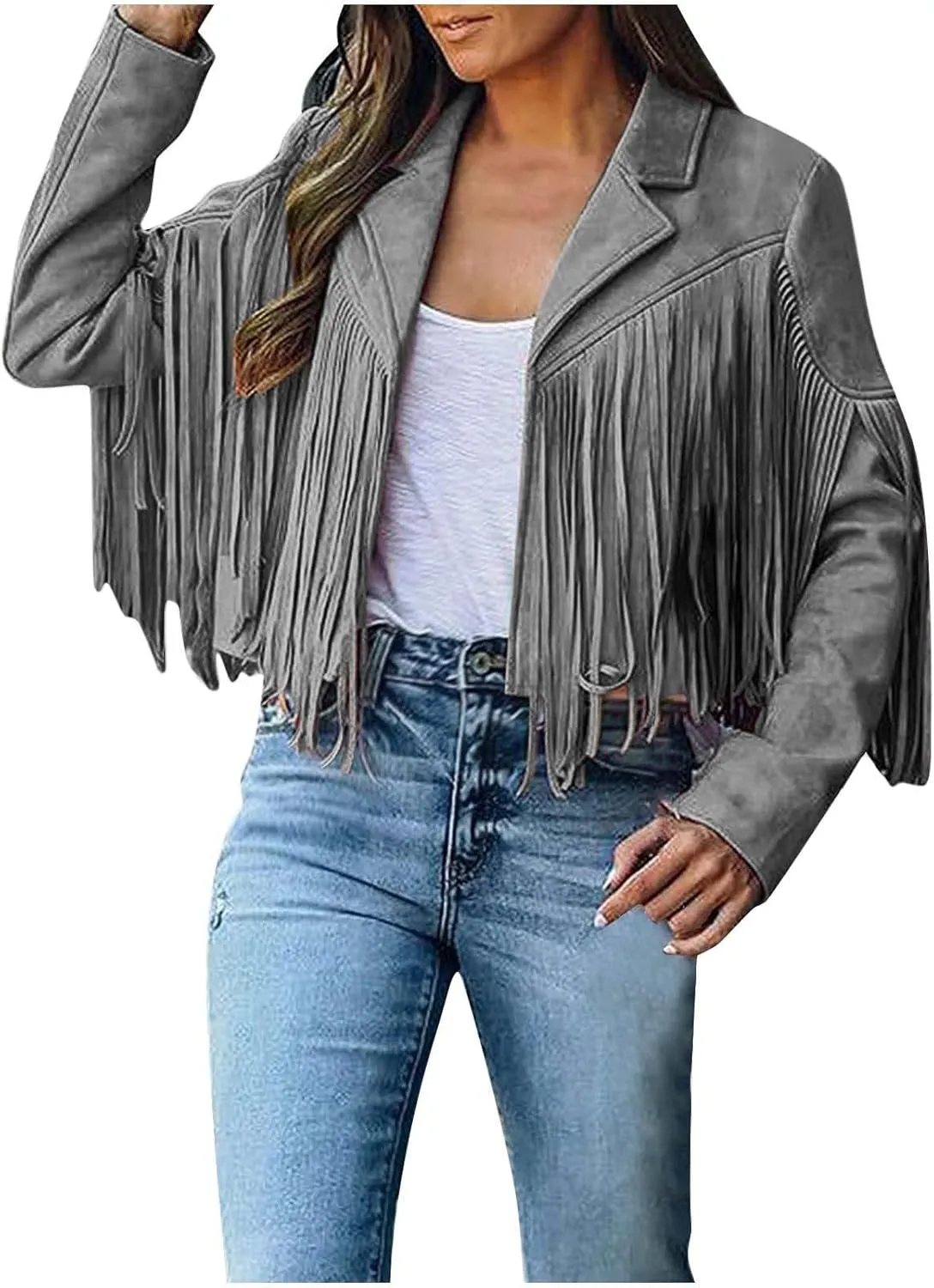 JEGULV Fashion Fringe Vest for Women,Womens Sleeveless Suede Faux Tassels Cardigans Ethnic Open Front Western Cowgirl Tops