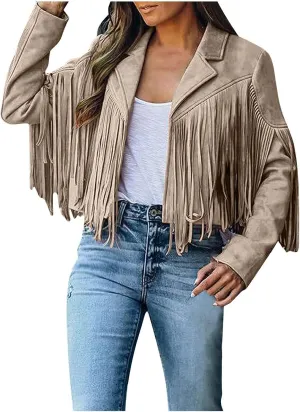 JEGULV Fashion Fringe Vest for Women,Womens Sleeveless Suede Faux Tassels Cardigans Ethnic Open Front Western Cowgirl Tops