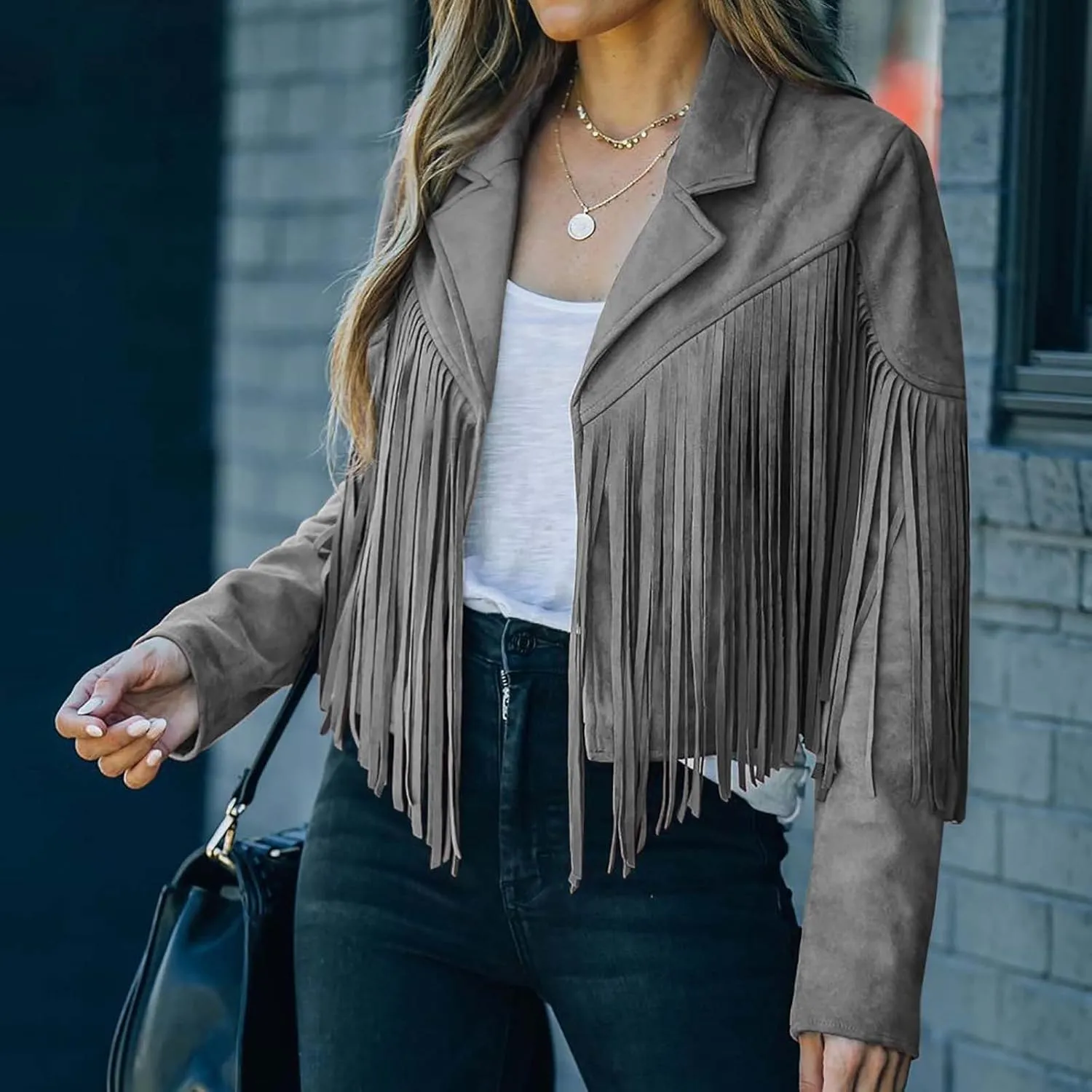 JEGULV Fashion Fringe Vest for Women,Womens Sleeveless Suede Faux Tassels Cardigans Ethnic Open Front Western Cowgirl Tops