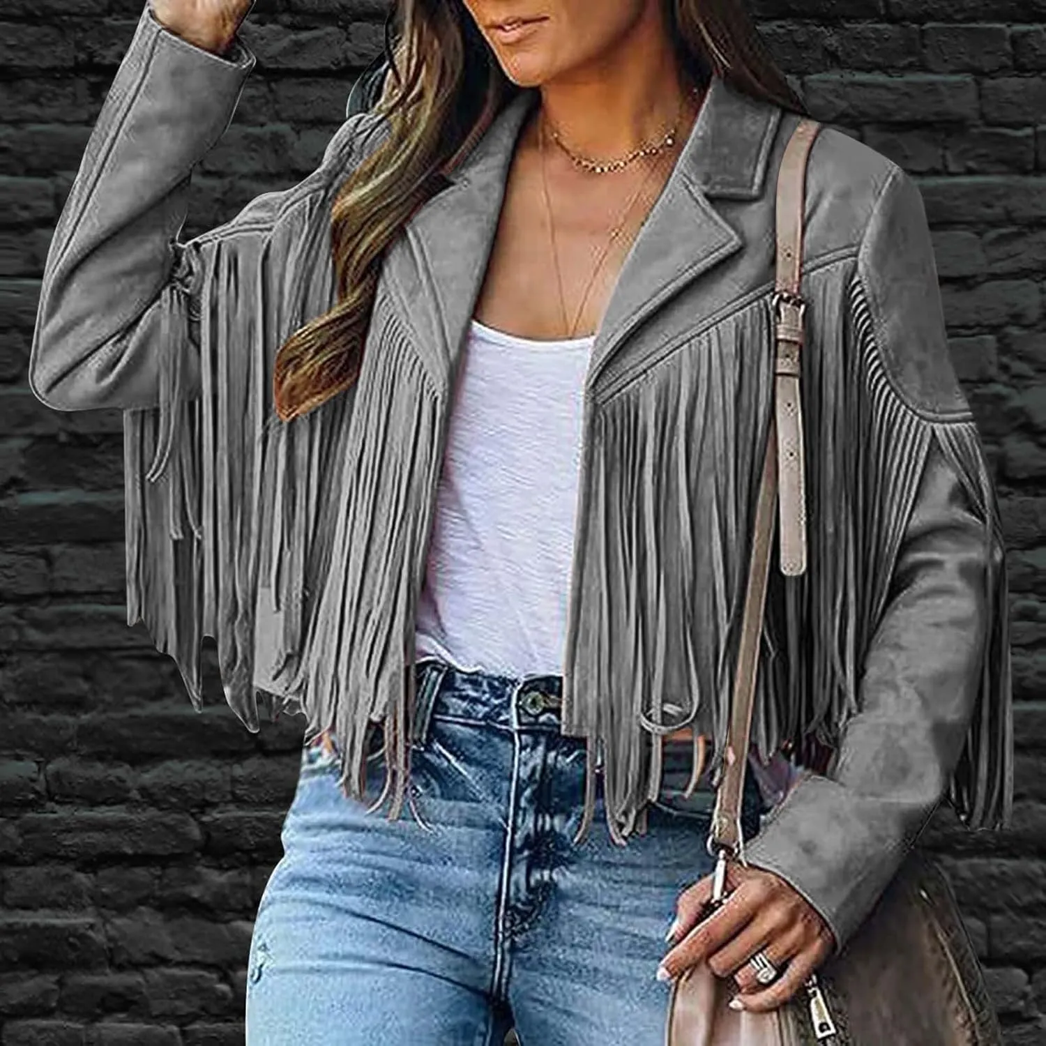 JEGULV Fashion Fringe Vest for Women,Womens Sleeveless Suede Faux Tassels Cardigans Ethnic Open Front Western Cowgirl Tops
