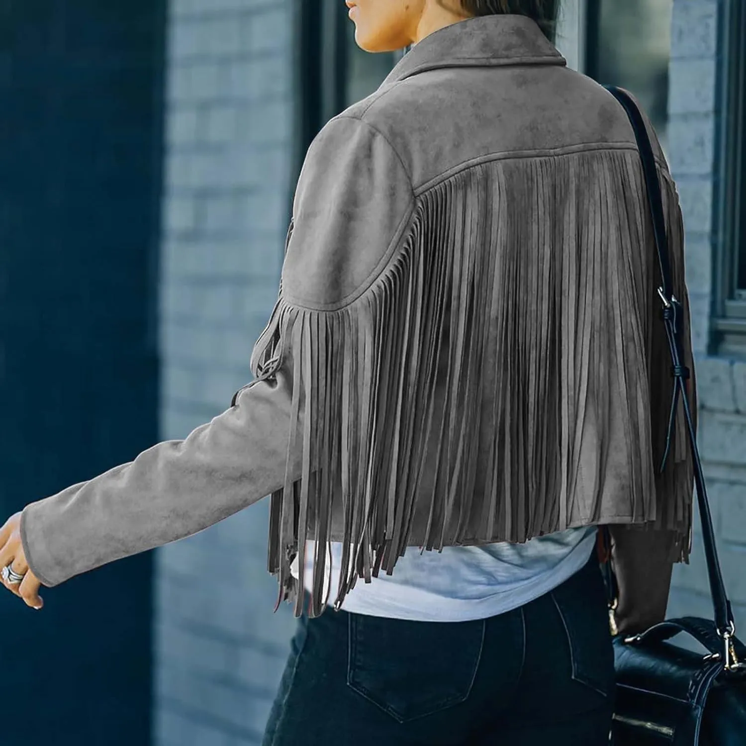 JEGULV Fashion Fringe Vest for Women,Womens Sleeveless Suede Faux Tassels Cardigans Ethnic Open Front Western Cowgirl Tops