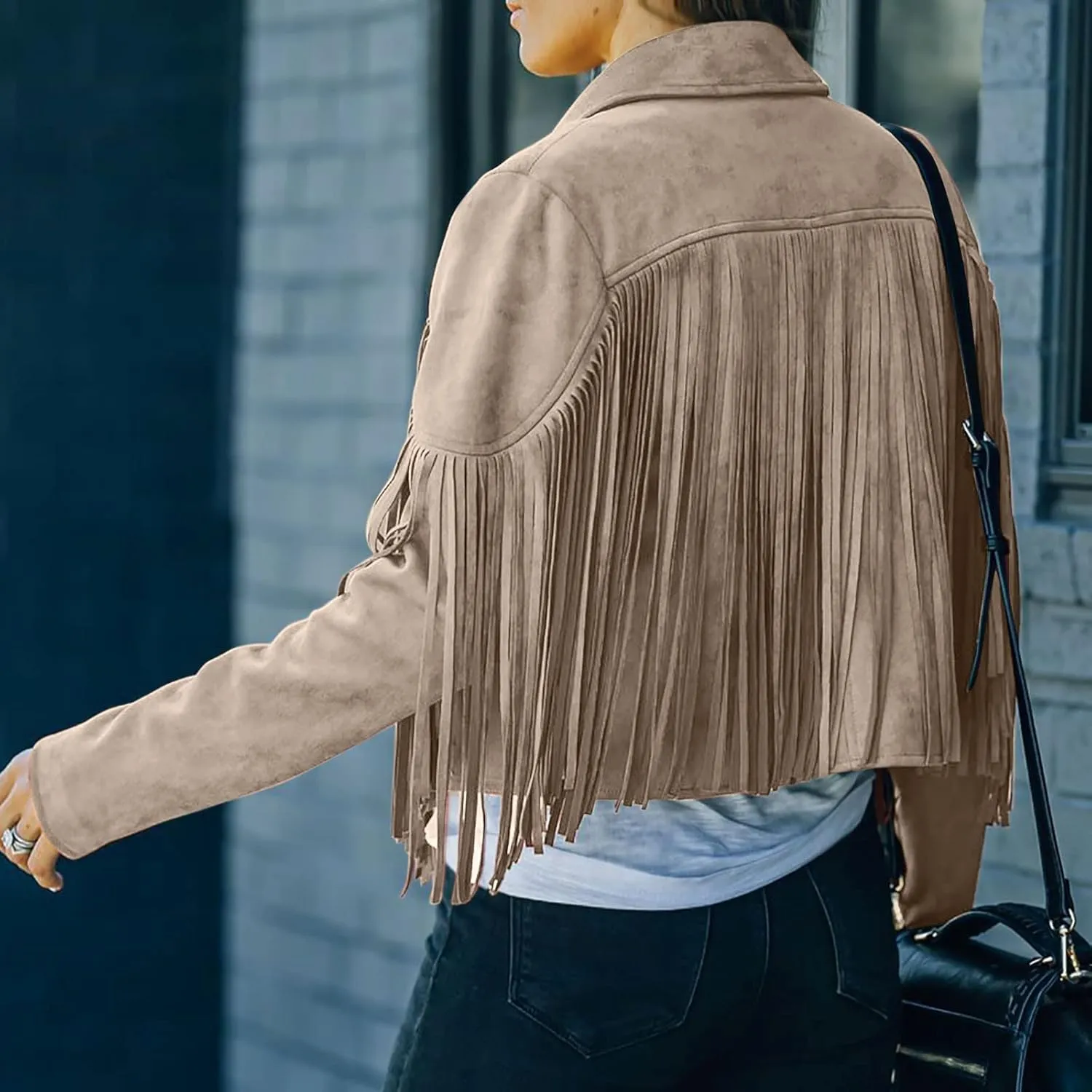 JEGULV Fashion Fringe Vest for Women,Womens Sleeveless Suede Faux Tassels Cardigans Ethnic Open Front Western Cowgirl Tops