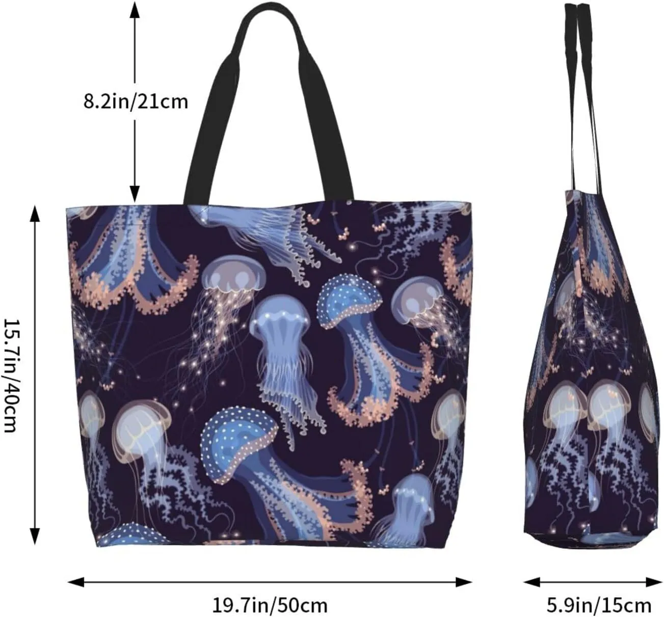 Jellyfish Canvas Tote Bag Cute Shoulder Bag Handbag Animal Casual Grocery Bags Funny Bag for Outdoor