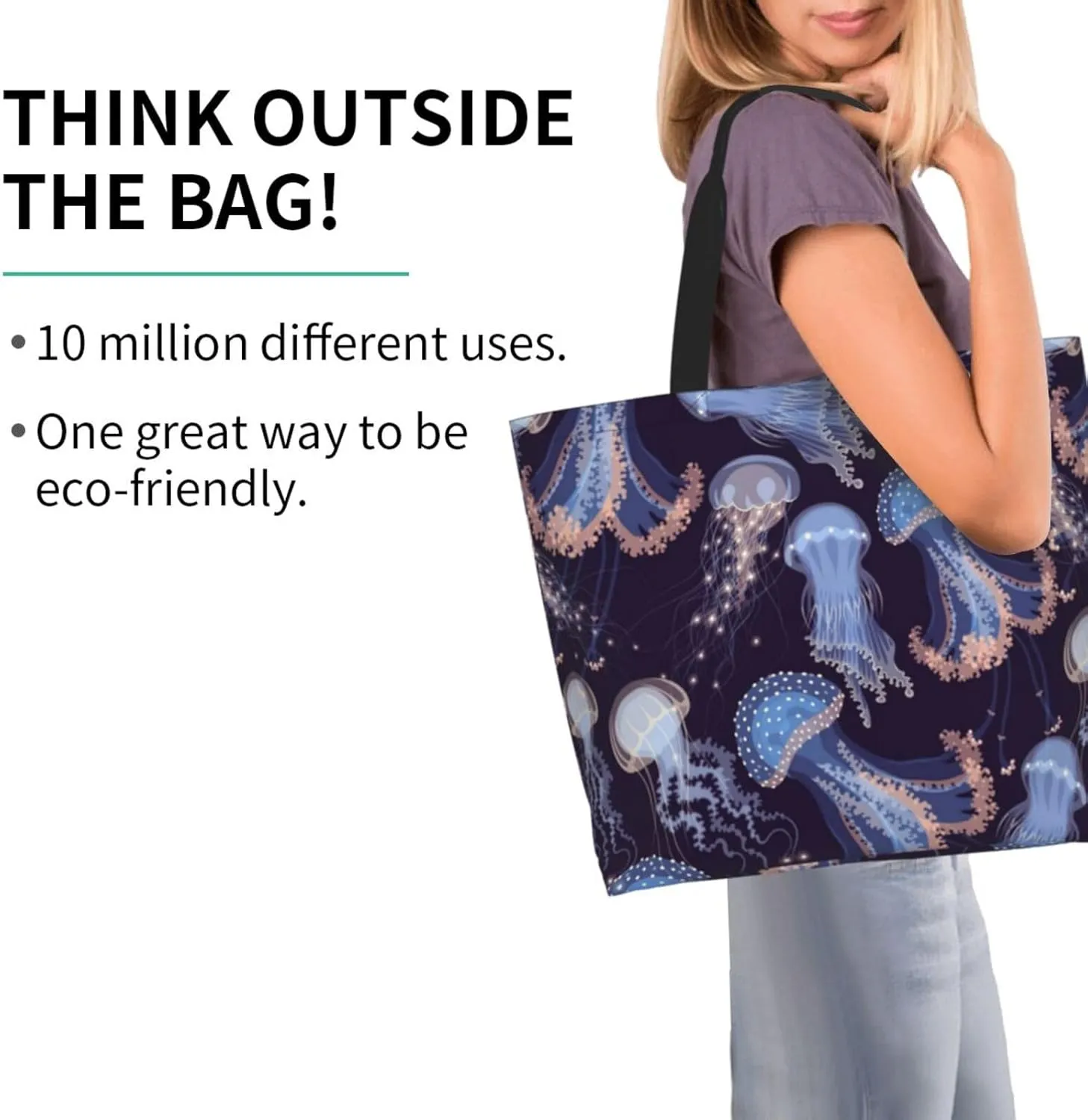 Jellyfish Canvas Tote Bag Cute Shoulder Bag Handbag Animal Casual Grocery Bags Funny Bag for Outdoor