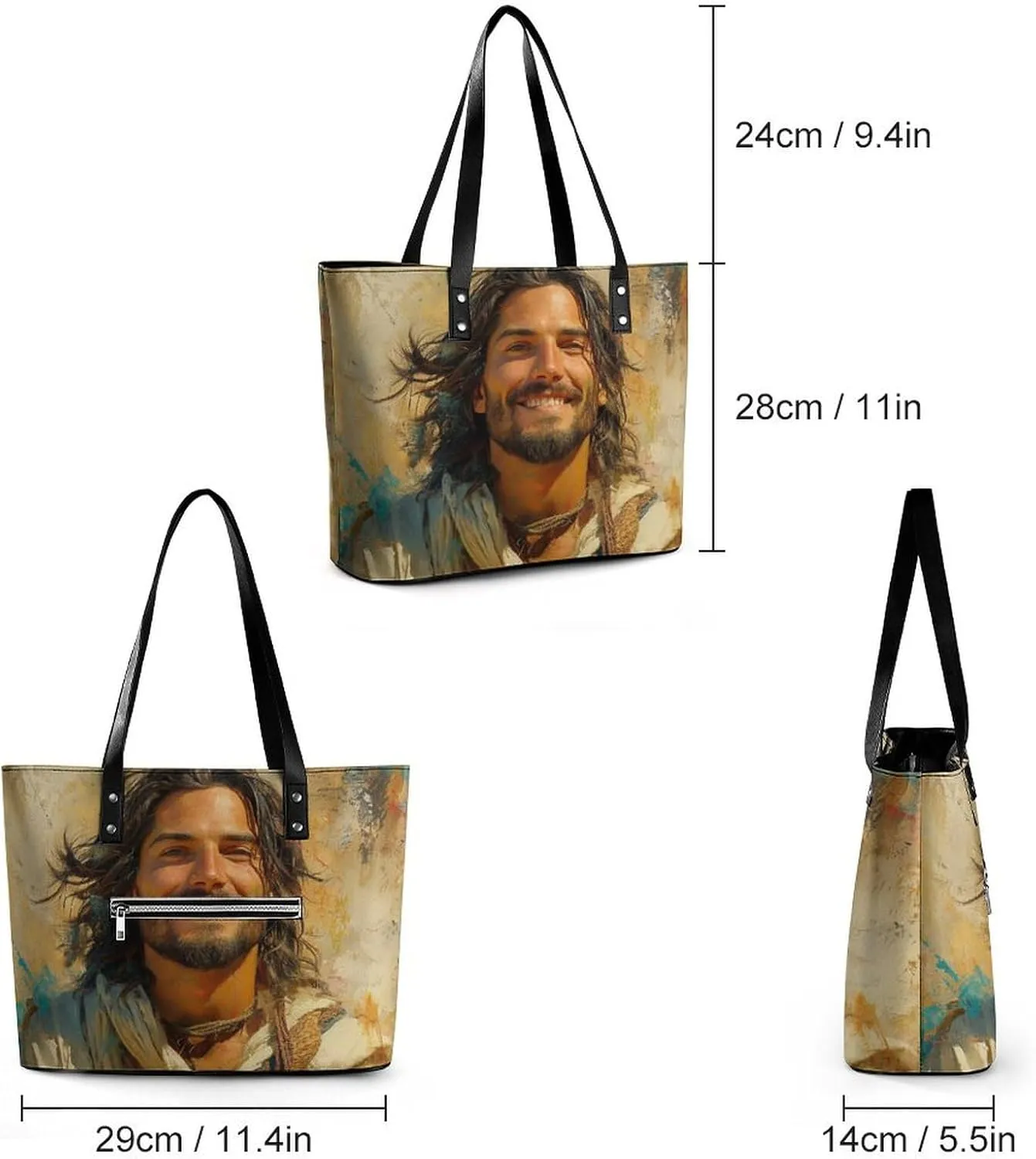 Jesus Christ Looking at The Sky Women Soft Leather Handbags Tote Purses Shoulder Bucket Bags