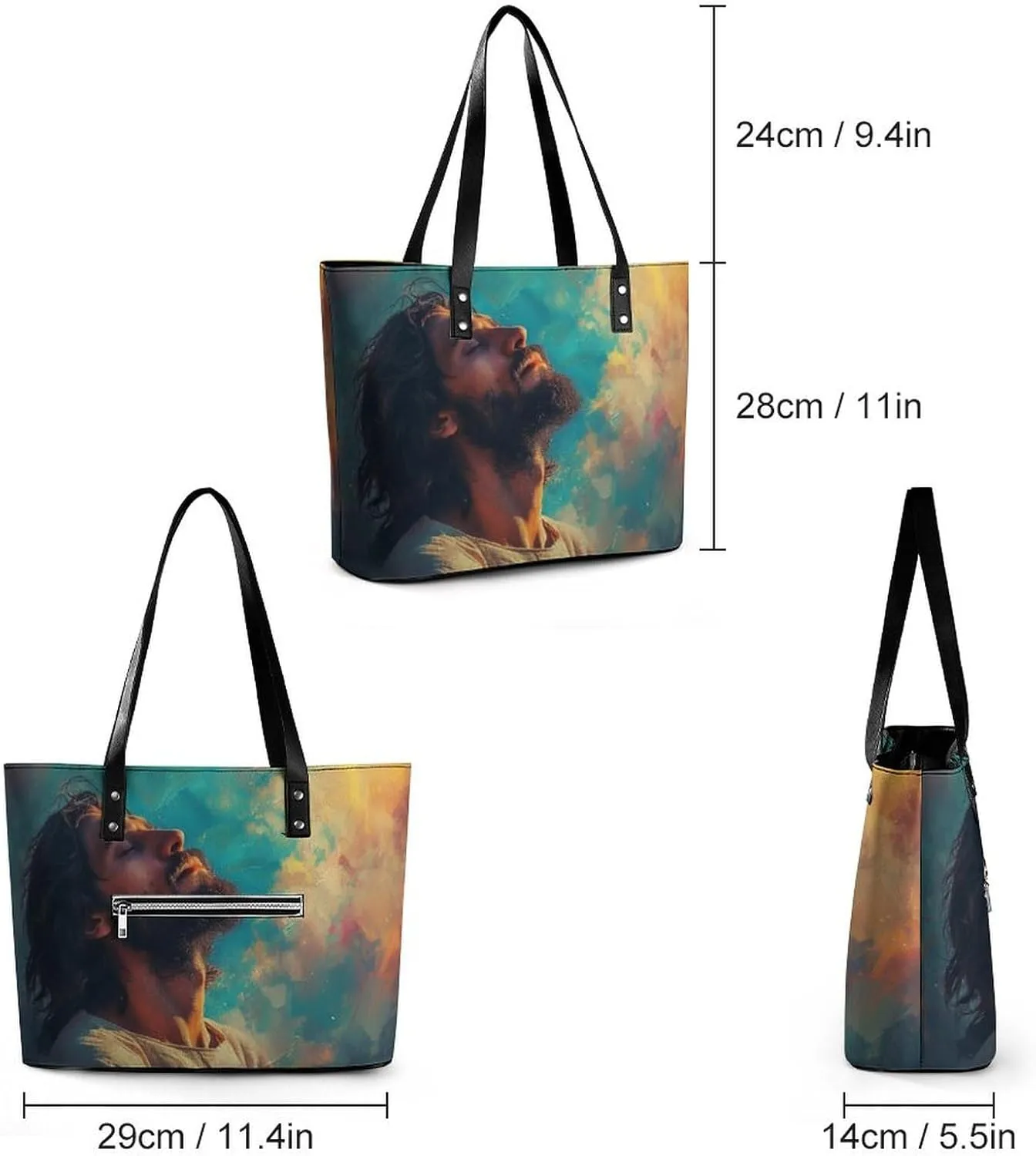 Jesus Christ Looking at The Sky Women Soft Leather Handbags Tote Purses Shoulder Bucket Bags