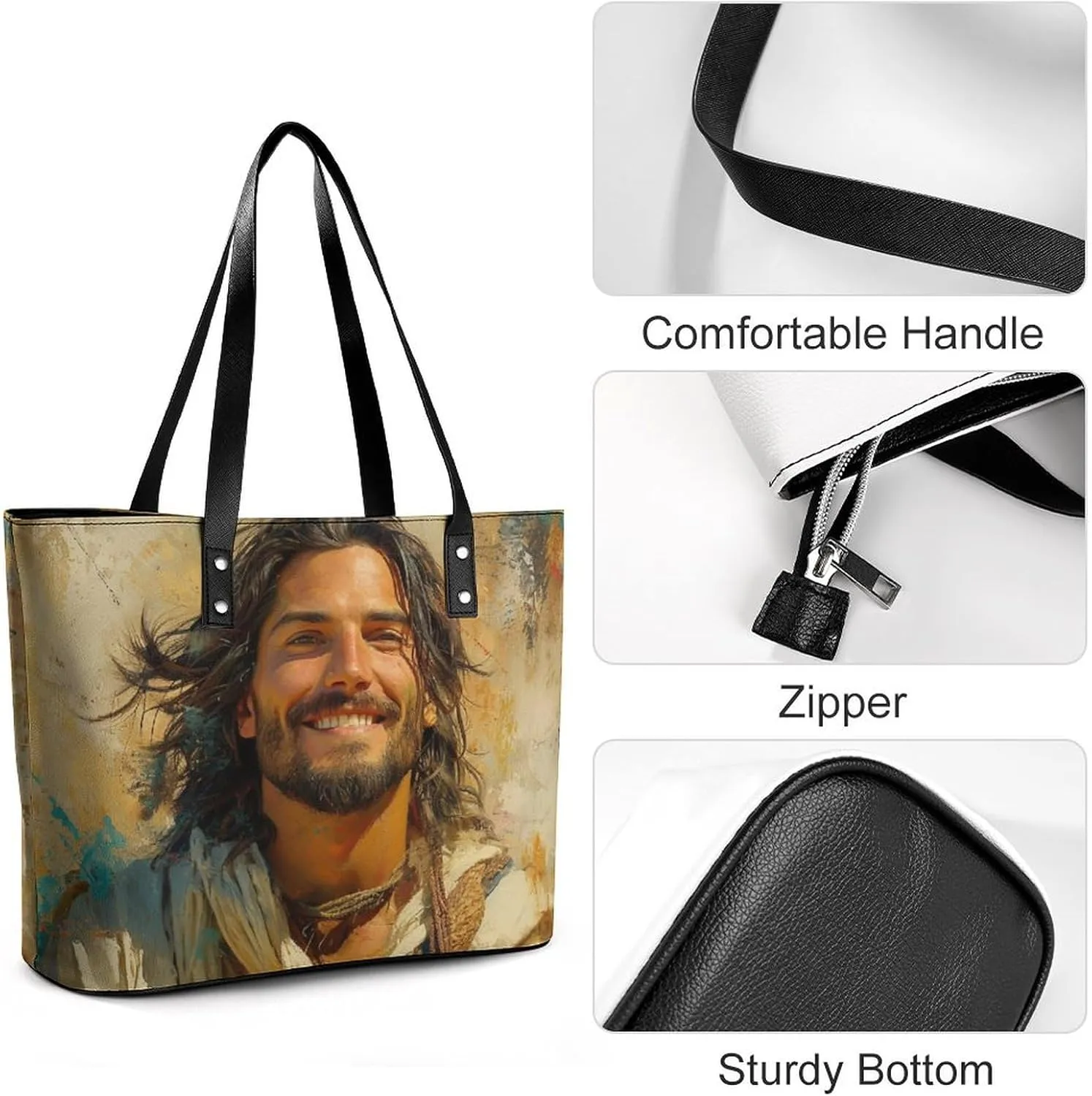 Jesus Christ Looking at The Sky Women Soft Leather Handbags Tote Purses Shoulder Bucket Bags