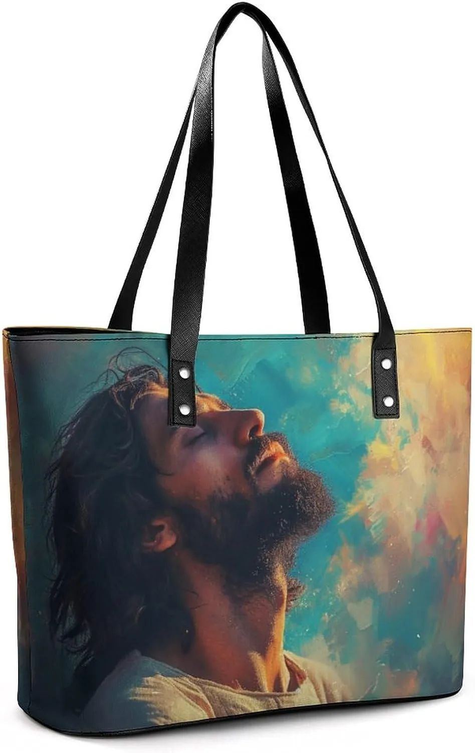 Jesus Christ Looking at The Sky Women Soft Leather Handbags Tote Purses Shoulder Bucket Bags