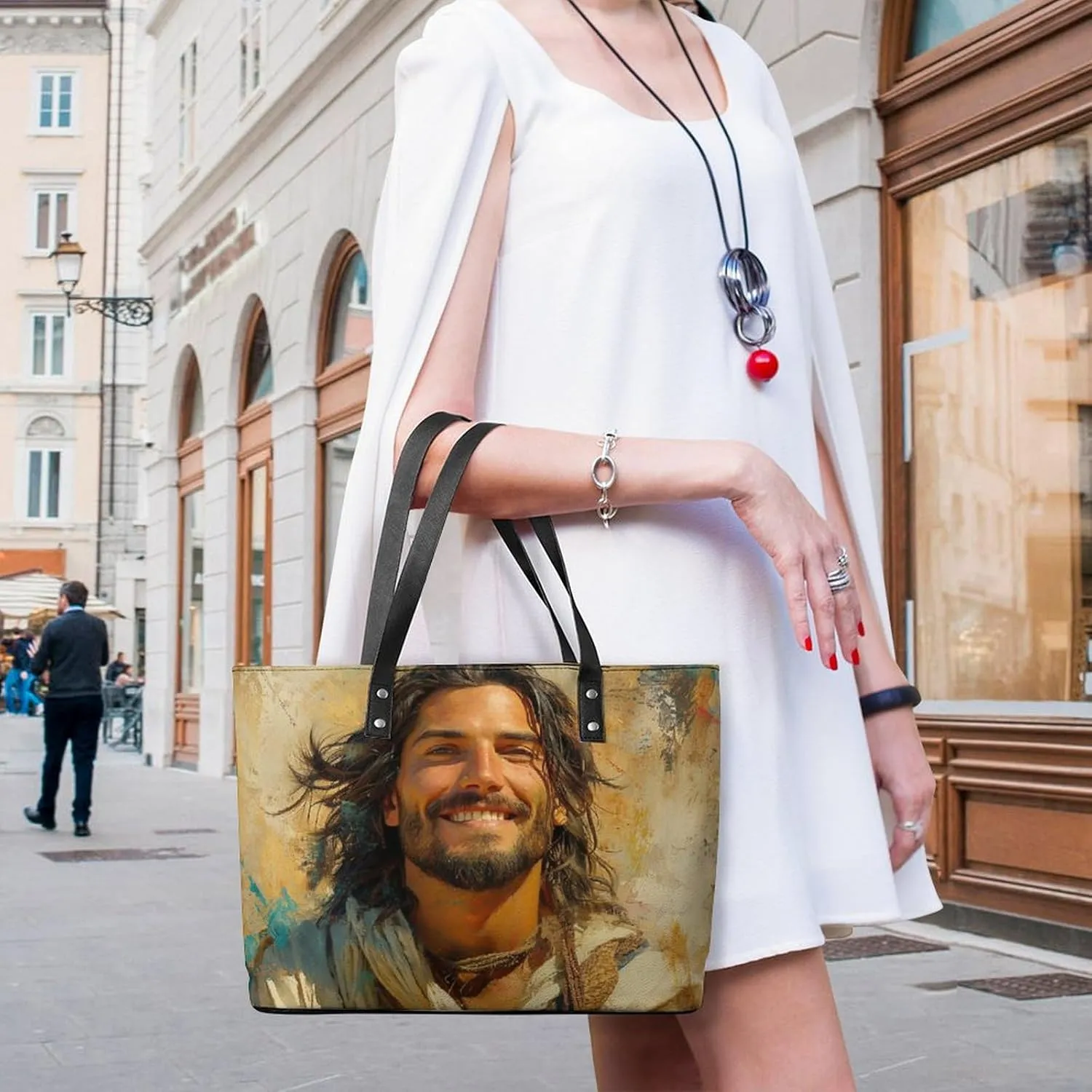 Jesus Christ Looking at The Sky Women Soft Leather Handbags Tote Purses Shoulder Bucket Bags