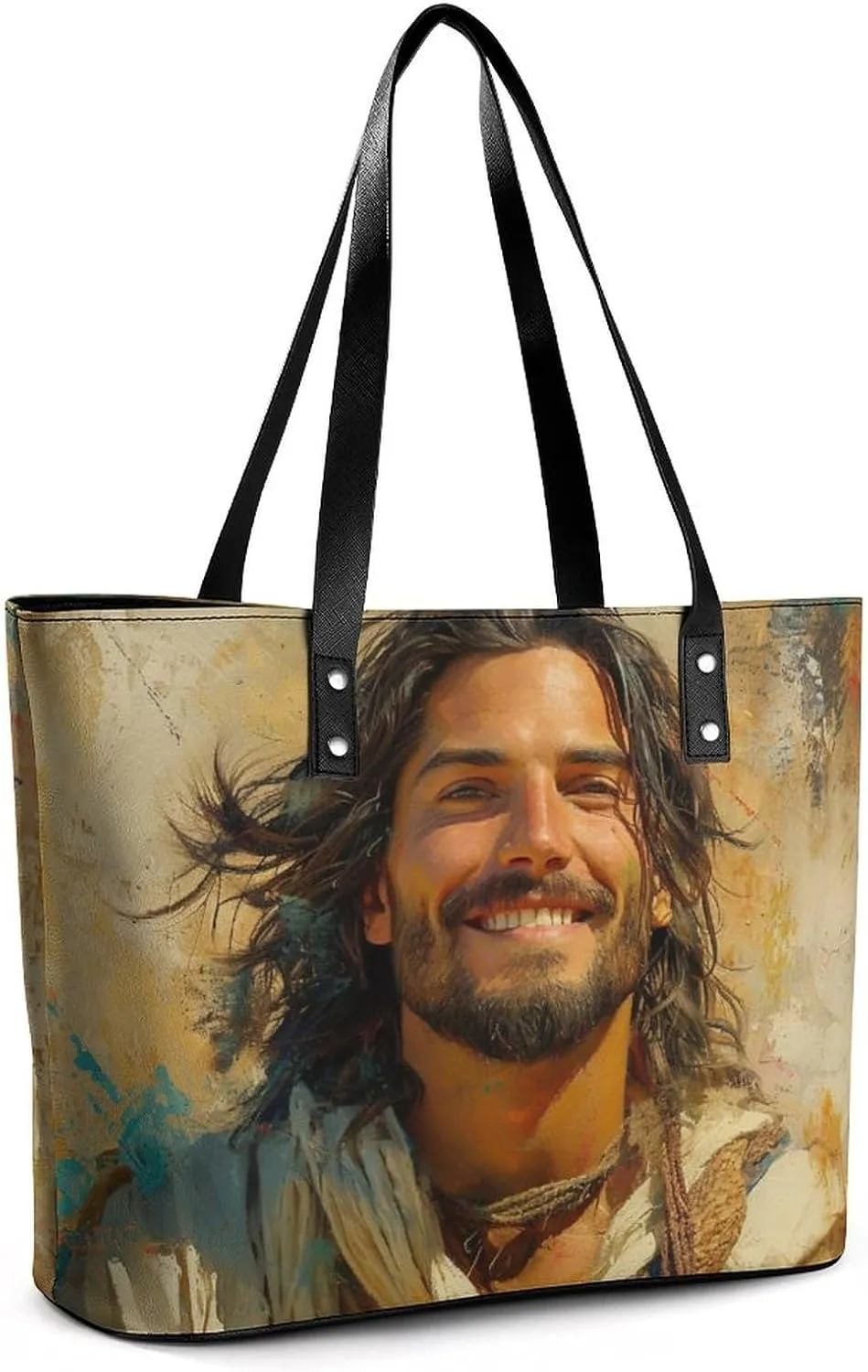 Jesus Christ Looking at The Sky Women Soft Leather Handbags Tote Purses Shoulder Bucket Bags