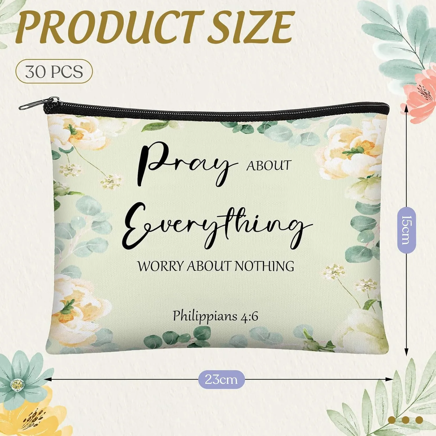 Jetec 30 Pcs Christian Gift for Women Religious Mother's Day Gifts Cosmetic Bags Inspirational Bible Verse Pencil Pouch Makeup Bags with Zipper for Travel Women Mother Sister(Morandi Style)