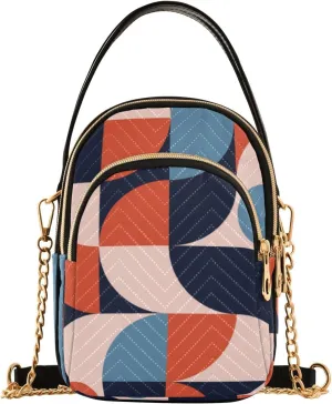 JIPONI Abstract Geometric Art Scandinavian Style Quilted Crossbody Bag for Women, Small Cell Phone Bag Shoulder Handbags Purse with Leather Strap
