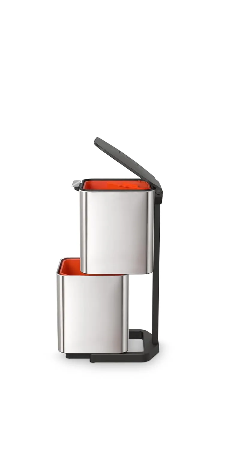 Joseph Joseph Totem Max 60 Liter/15.85 Gallon Waste Separation and Recycling Kitchen Trash Can with Odor Filter and Removable Food Waste Caddy, Stainless Steel