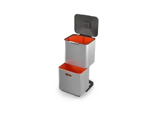 Joseph Joseph Totem Max 60 Liter/15.85 Gallon Waste Separation and Recycling Kitchen Trash Can with Odor Filter and Removable Food Waste Caddy, Stainless Steel