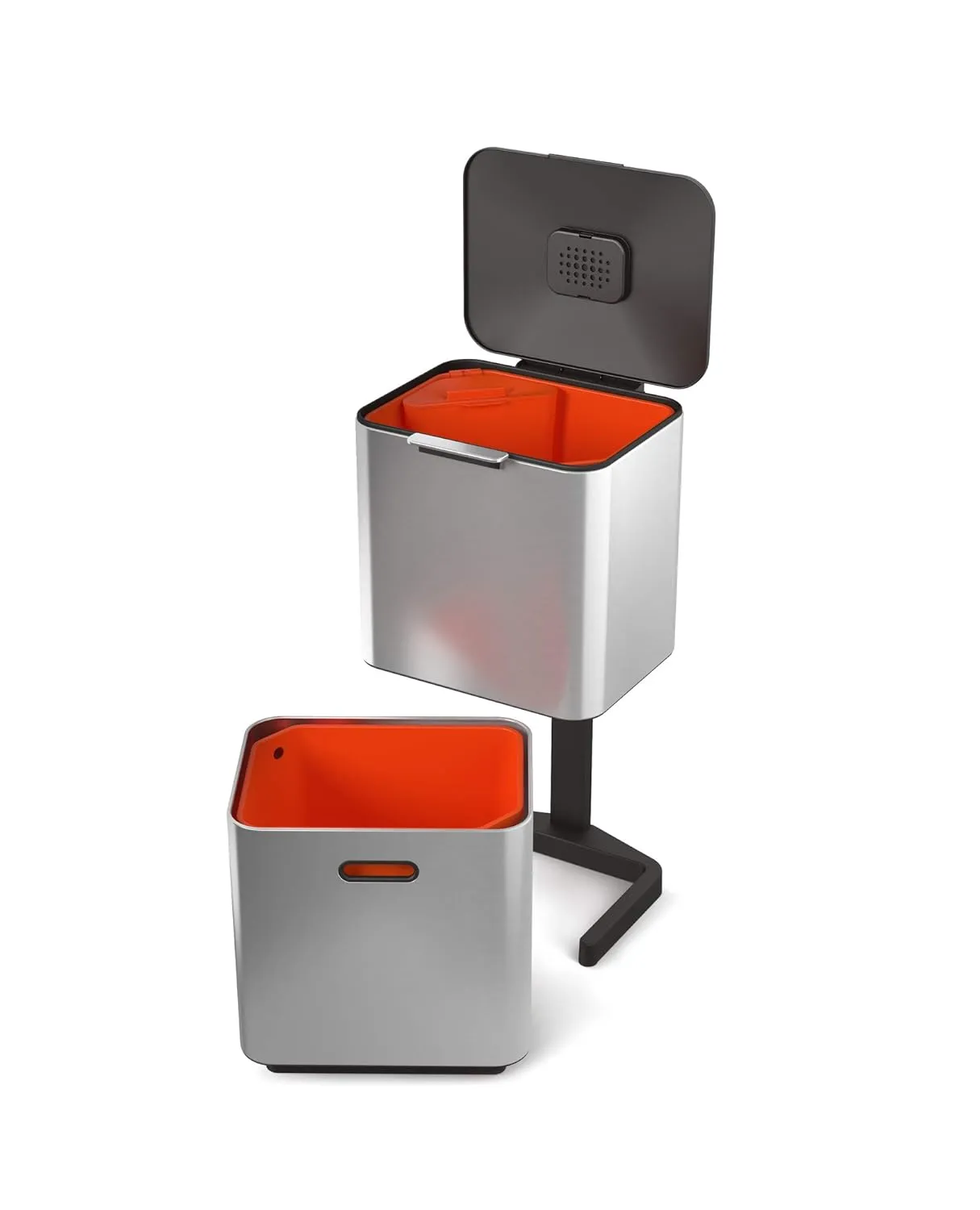 Joseph Joseph Totem Max 60 Liter/15.85 Gallon Waste Separation and Recycling Kitchen Trash Can with Odor Filter and Removable Food Waste Caddy, Stainless Steel