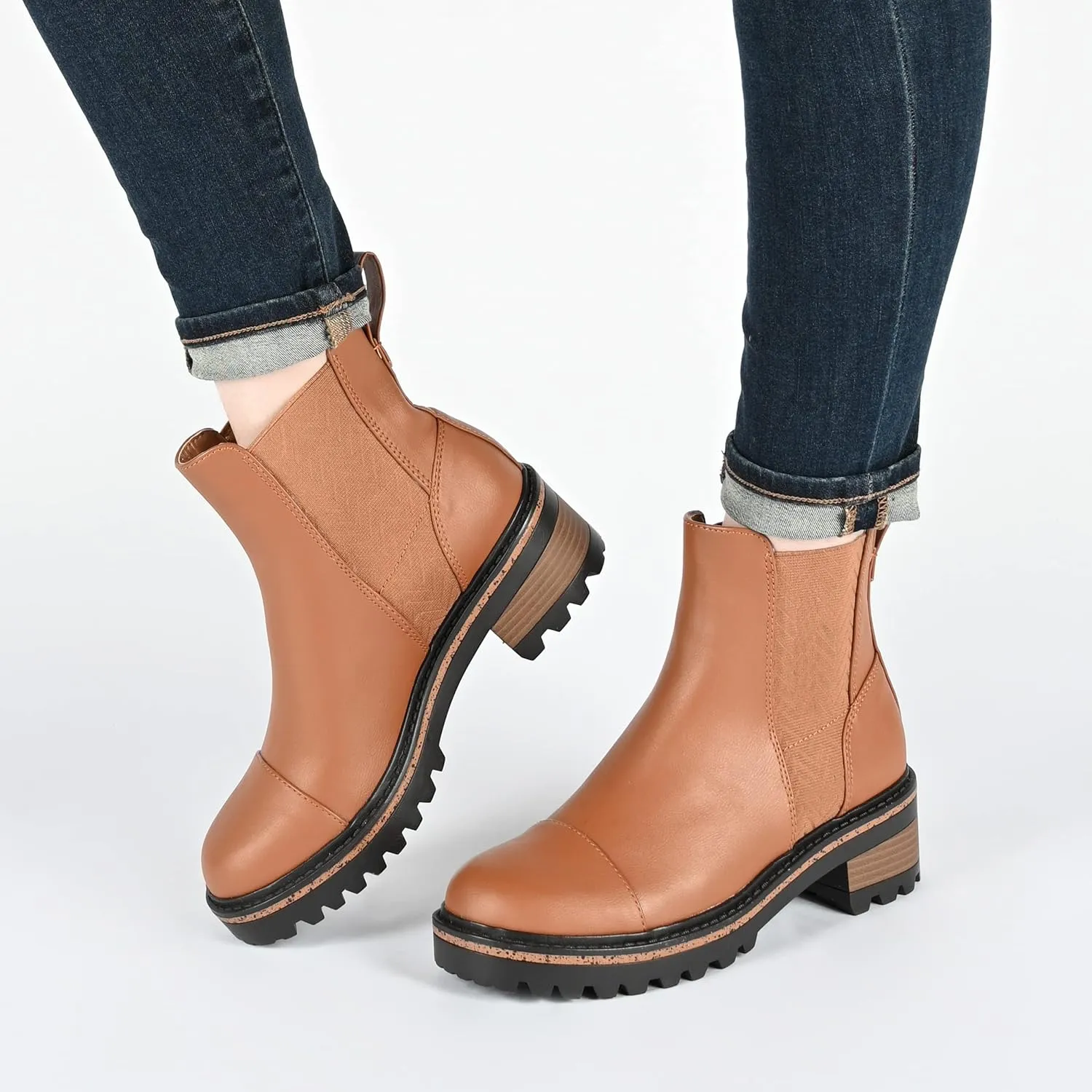 Journee Collection Womens MIRETTE Block Heel Leather Motorcycle Boots