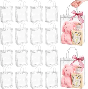 Jutieuo 24 Pack Clear Plastic Gift Bags with Handles, 7.9" x 9.8" x 3.2" Reusable Transparent Party Favor BagsGoodie Bags Bulk for Mother's Day, Wedding, Baby Shower, Birthday