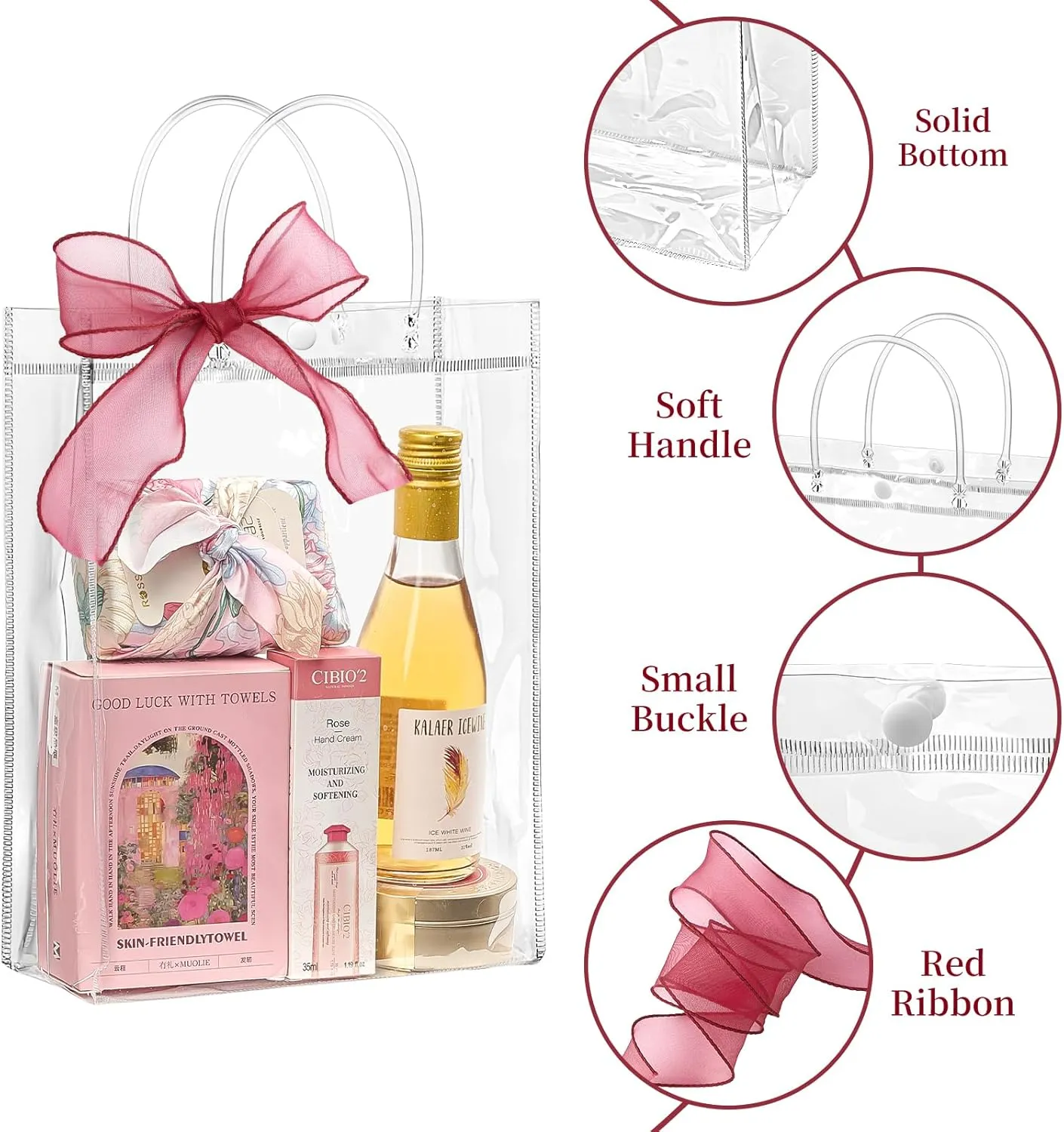 Jutieuo 24 Pack Clear Plastic Gift Bags with Handles, 7.9" x 9.8" x 3.2" Reusable Transparent Party Favor BagsGoodie Bags Bulk for Mother's Day, Wedding, Baby Shower, Birthday