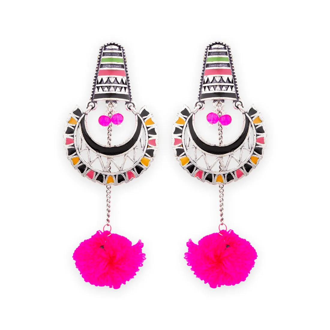 Kalbelia Chandbali Pom Pom Earrings
