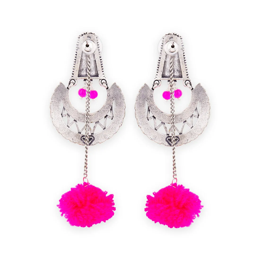 Kalbelia Chandbali Pom Pom Earrings