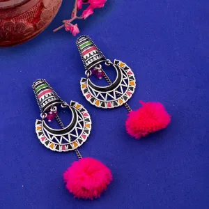 Kalbelia Chandbali Pom Pom Earrings