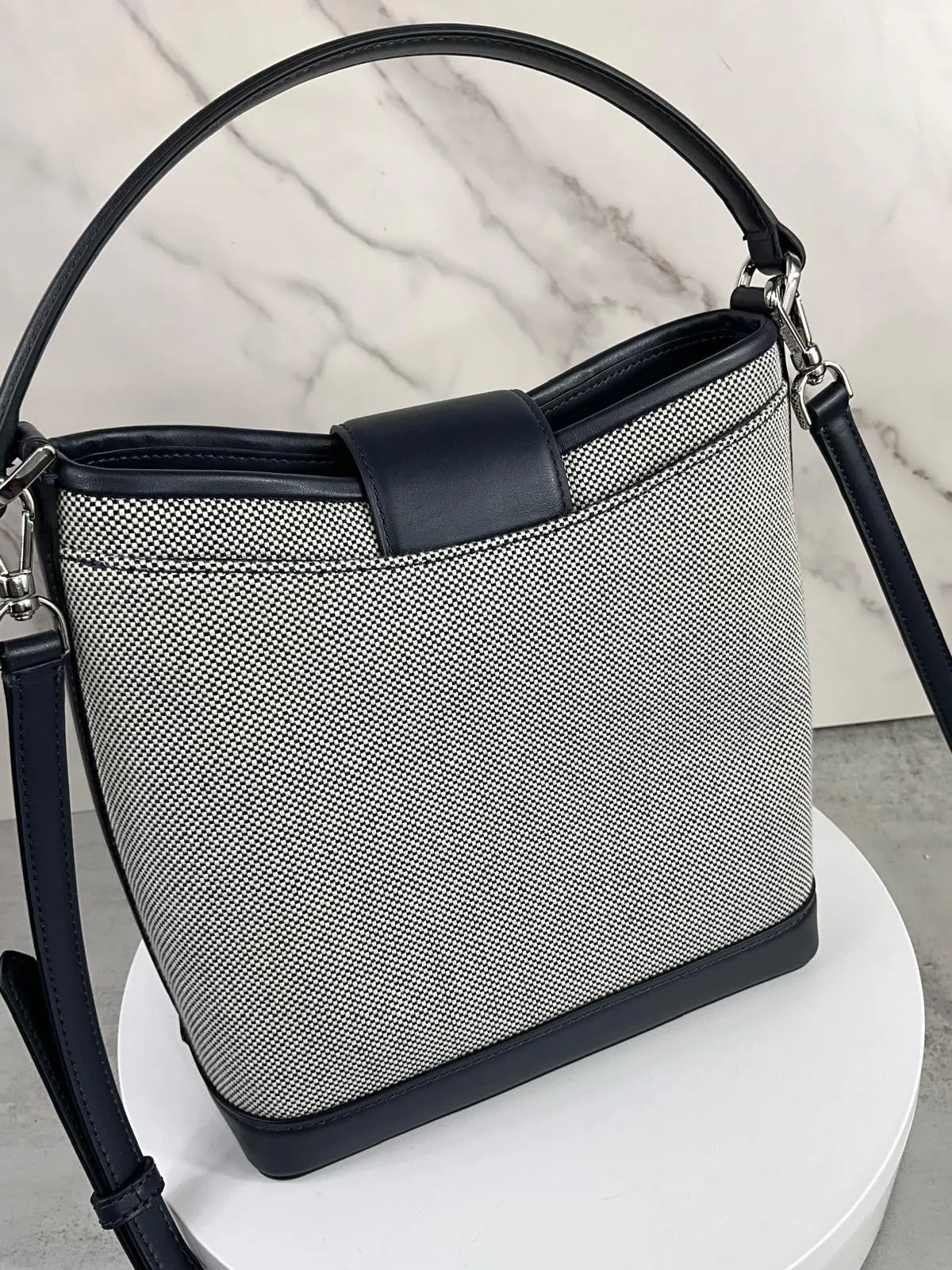 KATE SPADE NY REEGAN CANVAS LEATHER TRIM BUCKET BAG