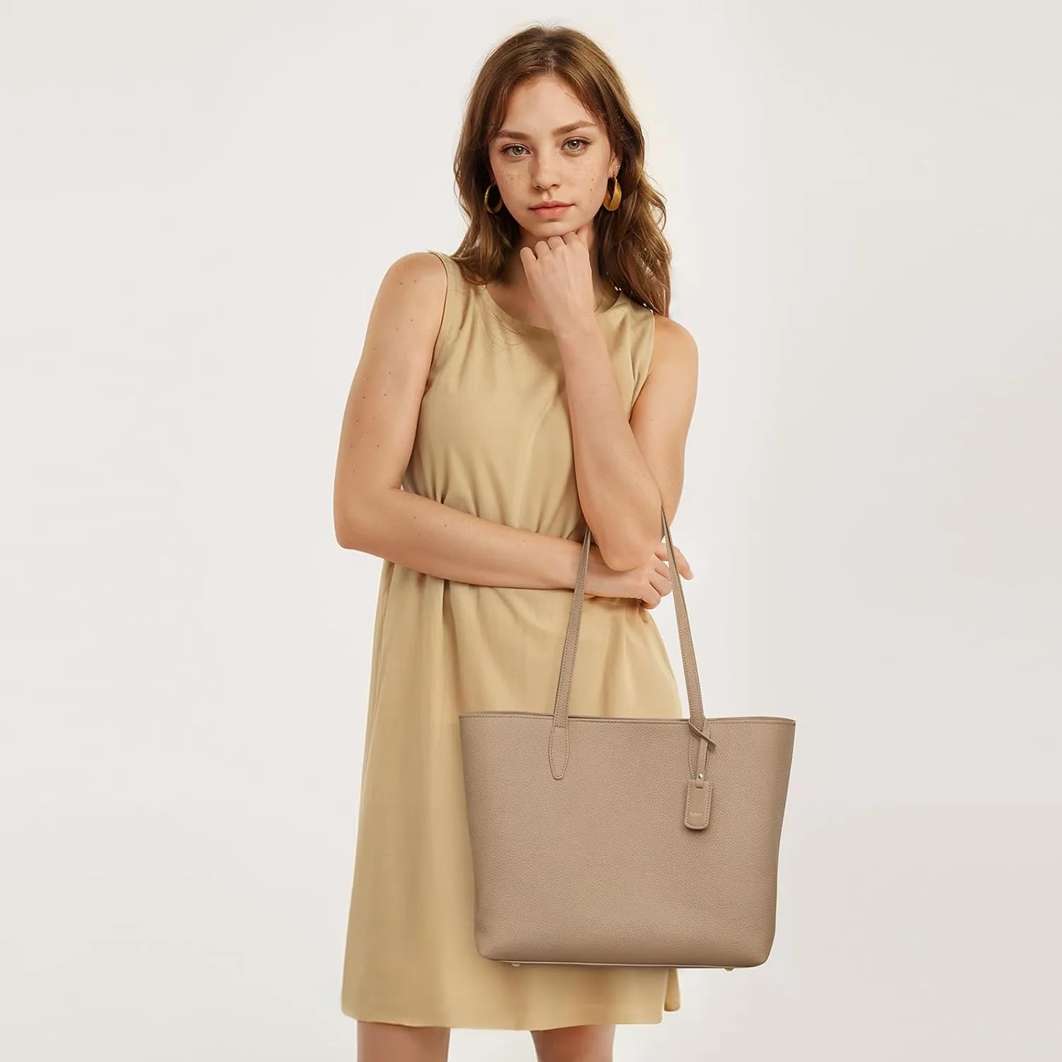 Kattee Leather Tote Bags for Women Shoulder Purses and Handbags Travel Work Bags with Wristlet Wallet 2-in-1