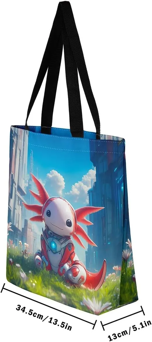 Kawaii Axolotl Canvas Tote Bag,Salamander Tote Bag,Kawaii Animal Shopping Grocery Bags