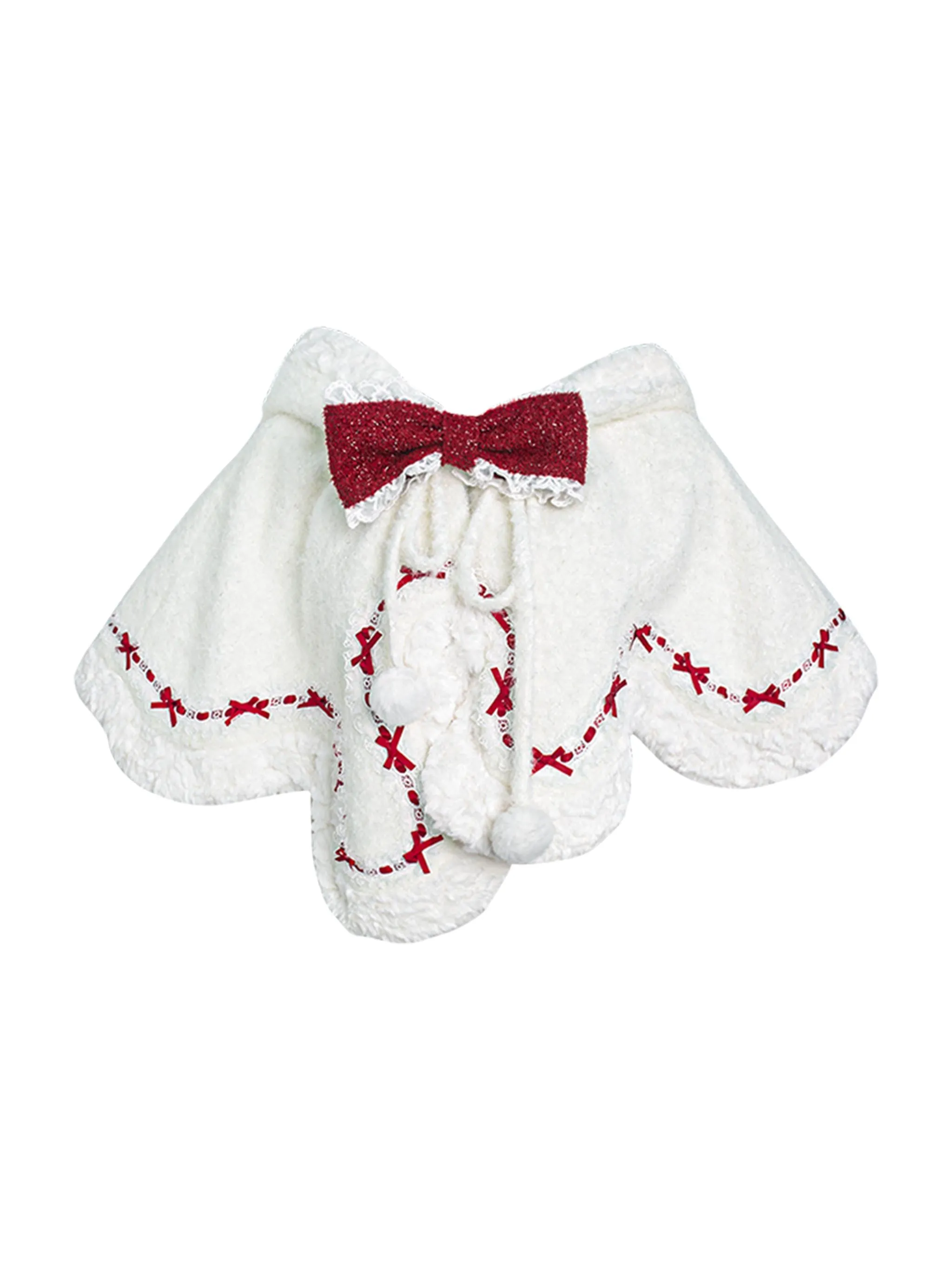 Kawaii Christmas Red Velvet Dress And White Bunny Ear Cape