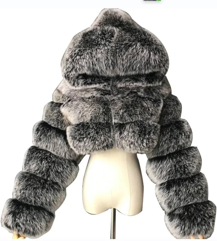 KELYWELL Womens Long Sleeve Faux Fur Cropped Coat Jacket Sherpa Fleece Fuzzy Shaggy Hooded 2023 Fleece Short Warm Jacket