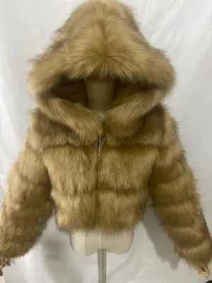 KELYWELL Womens Long Sleeve Faux Fur Cropped Coat Jacket Sherpa Fleece Fuzzy Shaggy Hooded 2023 Fleece Short Warm Jacket