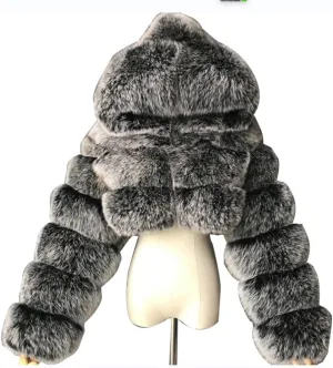 KELYWELL Womens Long Sleeve Faux Fur Cropped Coat Jacket Sherpa Fleece Fuzzy Shaggy Hooded 2023 Fleece Short Warm Jacket
