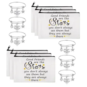 Kenning 12 Pieces Christmas Friends Gifts for Women Friendships Makeup Bag Adjustable Bangle Friendship Bracelet Long Distance Friendship Birthday Gifts for Graduation Family Sister (Stylish)