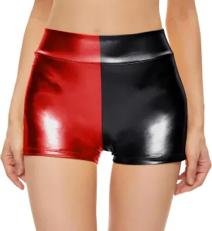 Kepblom Womens Metallic Booty Shorts High Waisted Shiny Rave Bottoms for Dance Festival Costumes