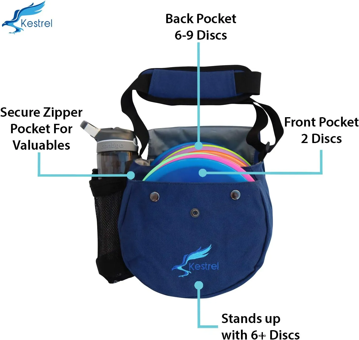 Kestrel Black Disc Golf Bag - Fits 6-10 Golf Discs   Bottle - For Beginner & Advanced Golfers - Extremely Durable Canvas - Frisbee Golf Bag - Small Sling/Shoulder Disc Golf Bag For Men & Women