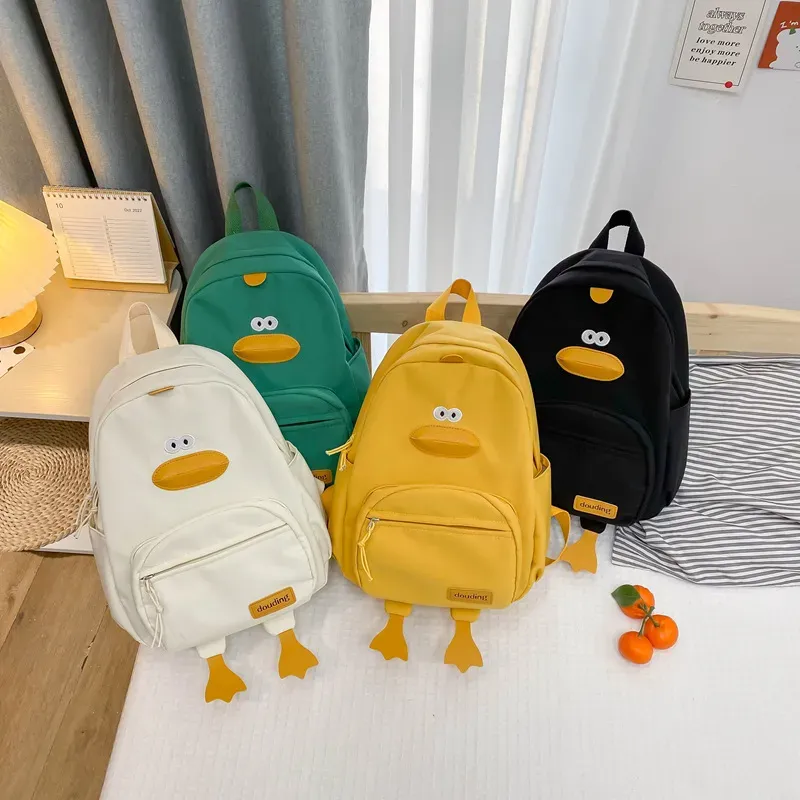 Kids Girls Boys Fashion Casual Cute Color Matching Letters Cartoon Little Duck Canvas Backpacks Bag