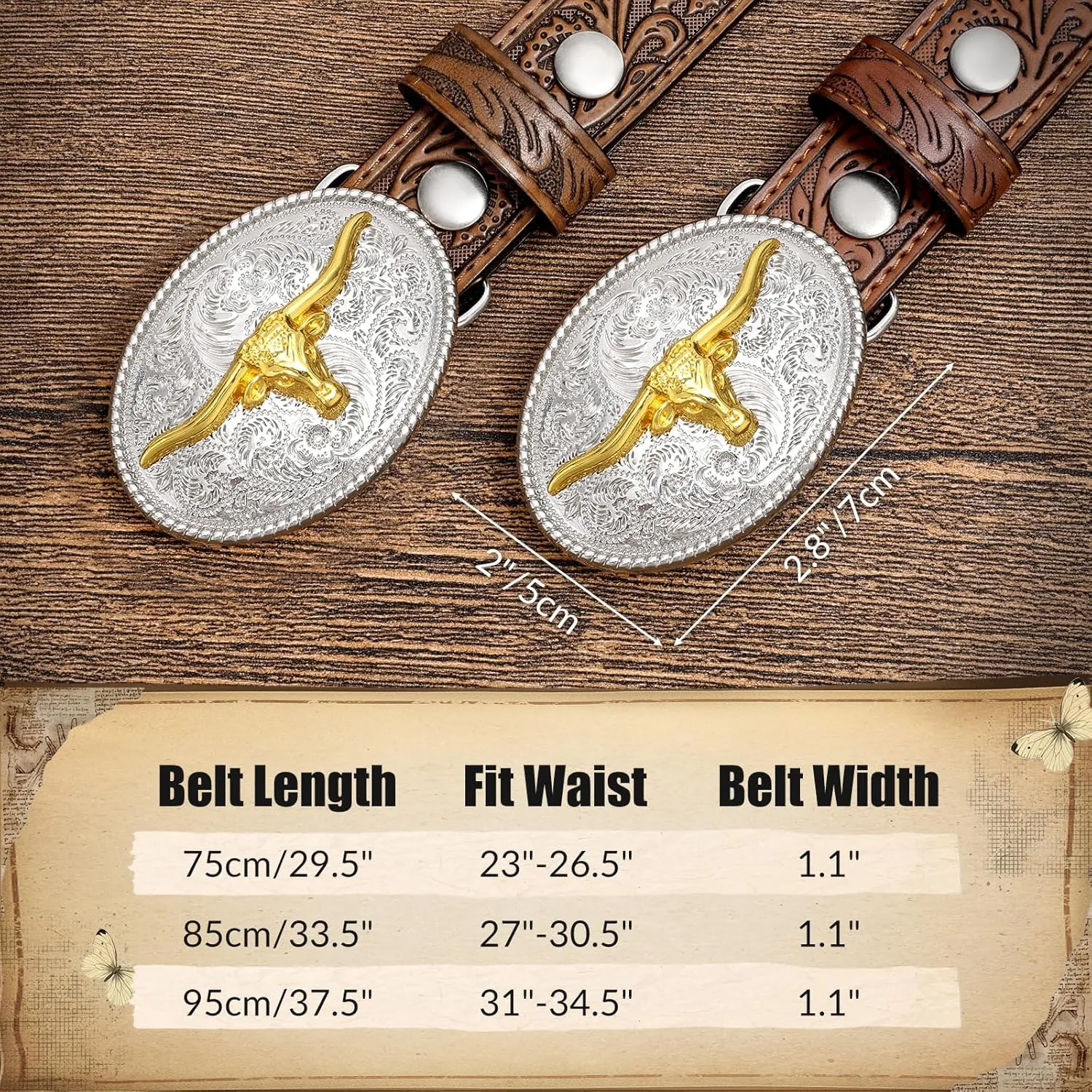 Kids Western Belt for Boys Girls, Embossed Genuine Leather Cowboy Cowgirl Belt for Jeans Pant Dresses Gift