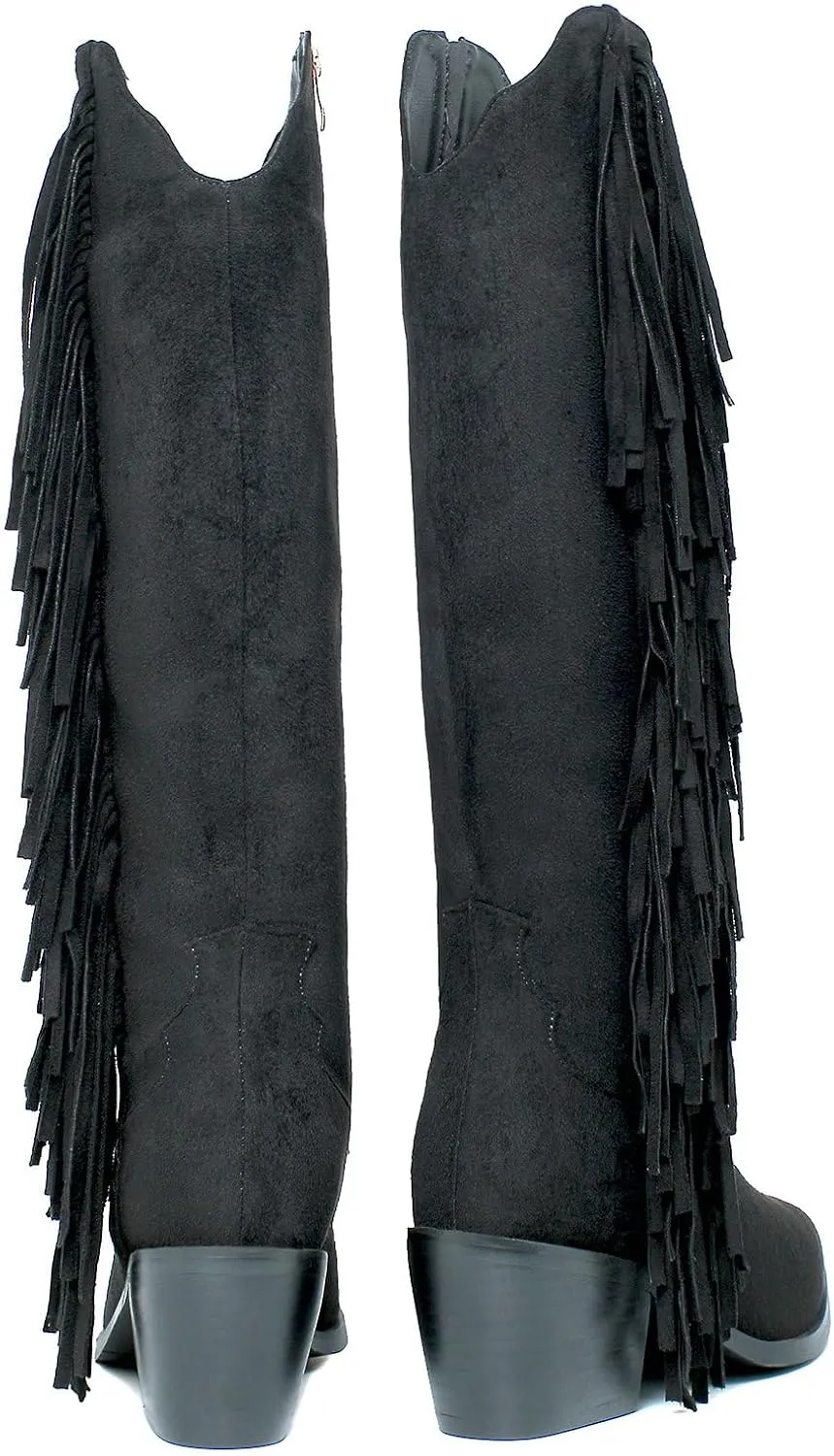 KiutSymo Cowgirl Fringe Boots For Women White Tassels Cowboy Boots Knee High Pointed Toe Western Boots