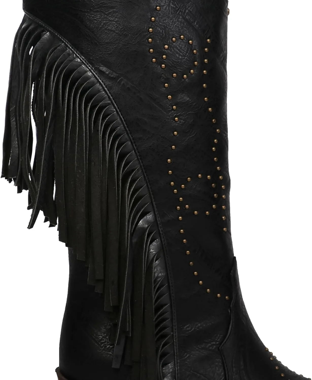 KiutSymo Cowgirl Fringe Boots For Women White Tassels Cowboy Boots Knee High Pointed Toe Western Boots