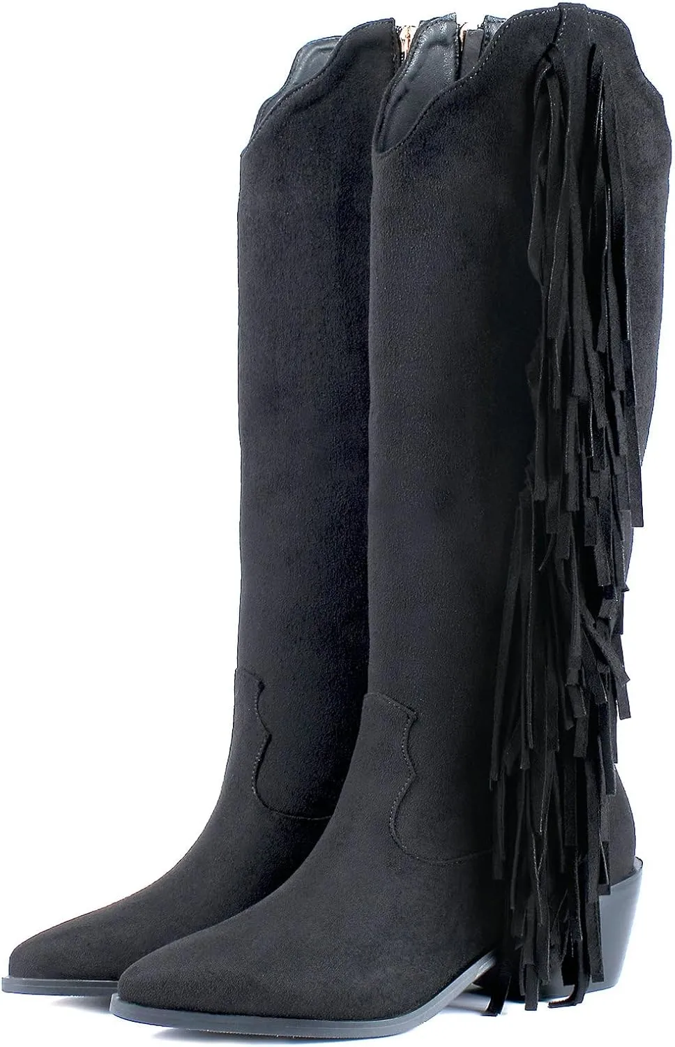 KiutSymo Cowgirl Fringe Boots For Women White Tassels Cowboy Boots Knee High Pointed Toe Western Boots