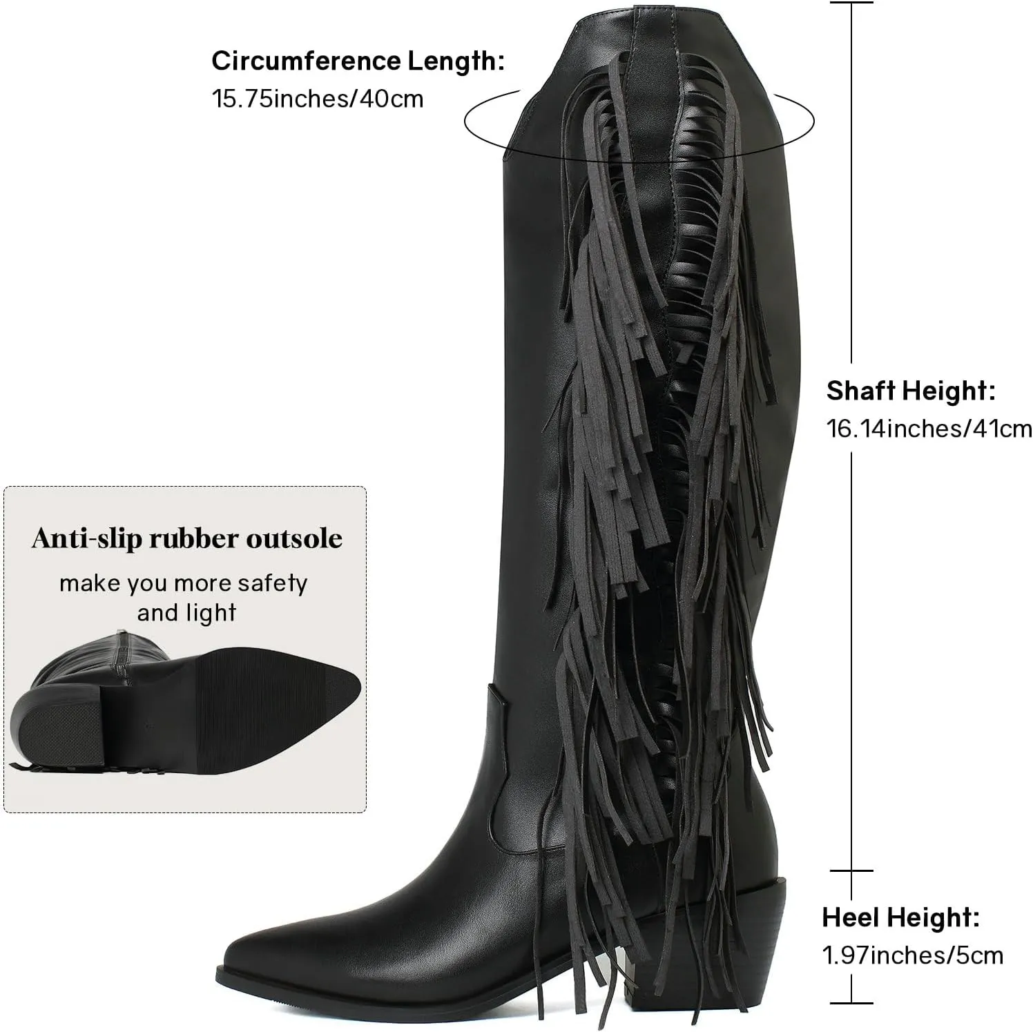 KiutSymo Cowgirl Fringe Boots For Women White Tassels Cowboy Boots Knee High Pointed Toe Western Boots