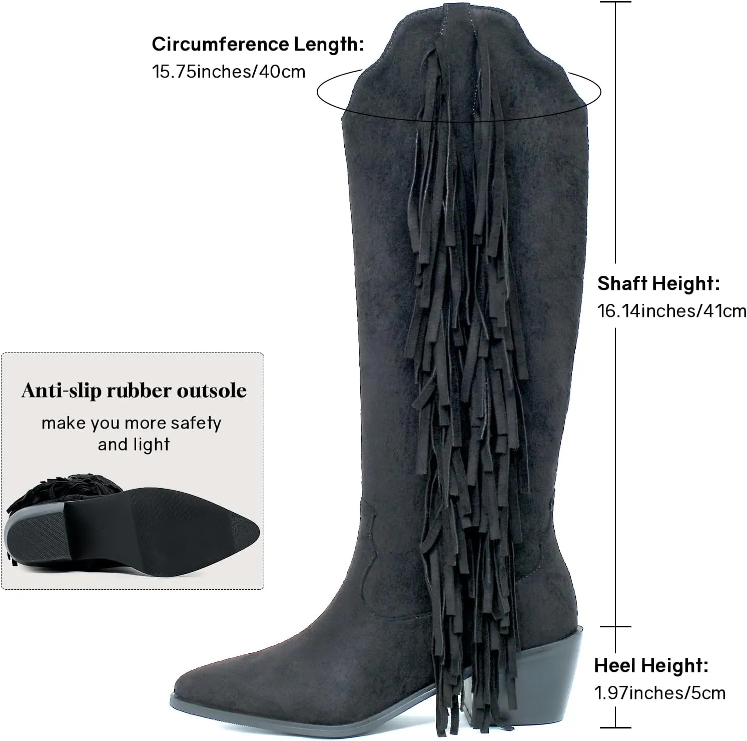 KiutSymo Cowgirl Fringe Boots For Women White Tassels Cowboy Boots Knee High Pointed Toe Western Boots