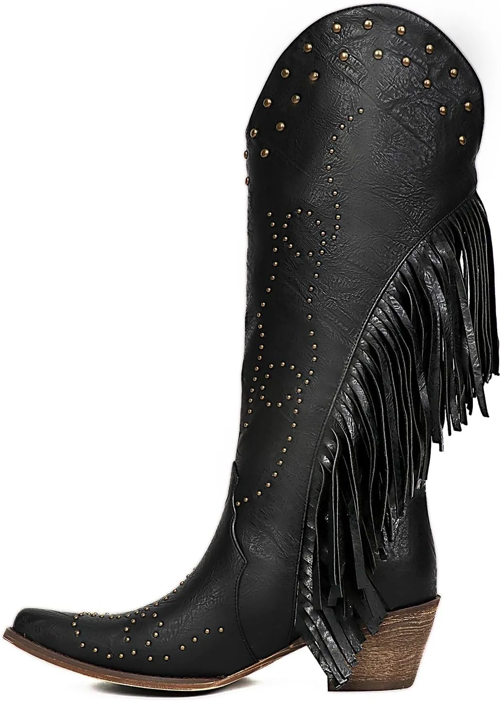 KiutSymo Cowgirl Fringe Boots For Women White Tassels Cowboy Boots Knee High Pointed Toe Western Boots
