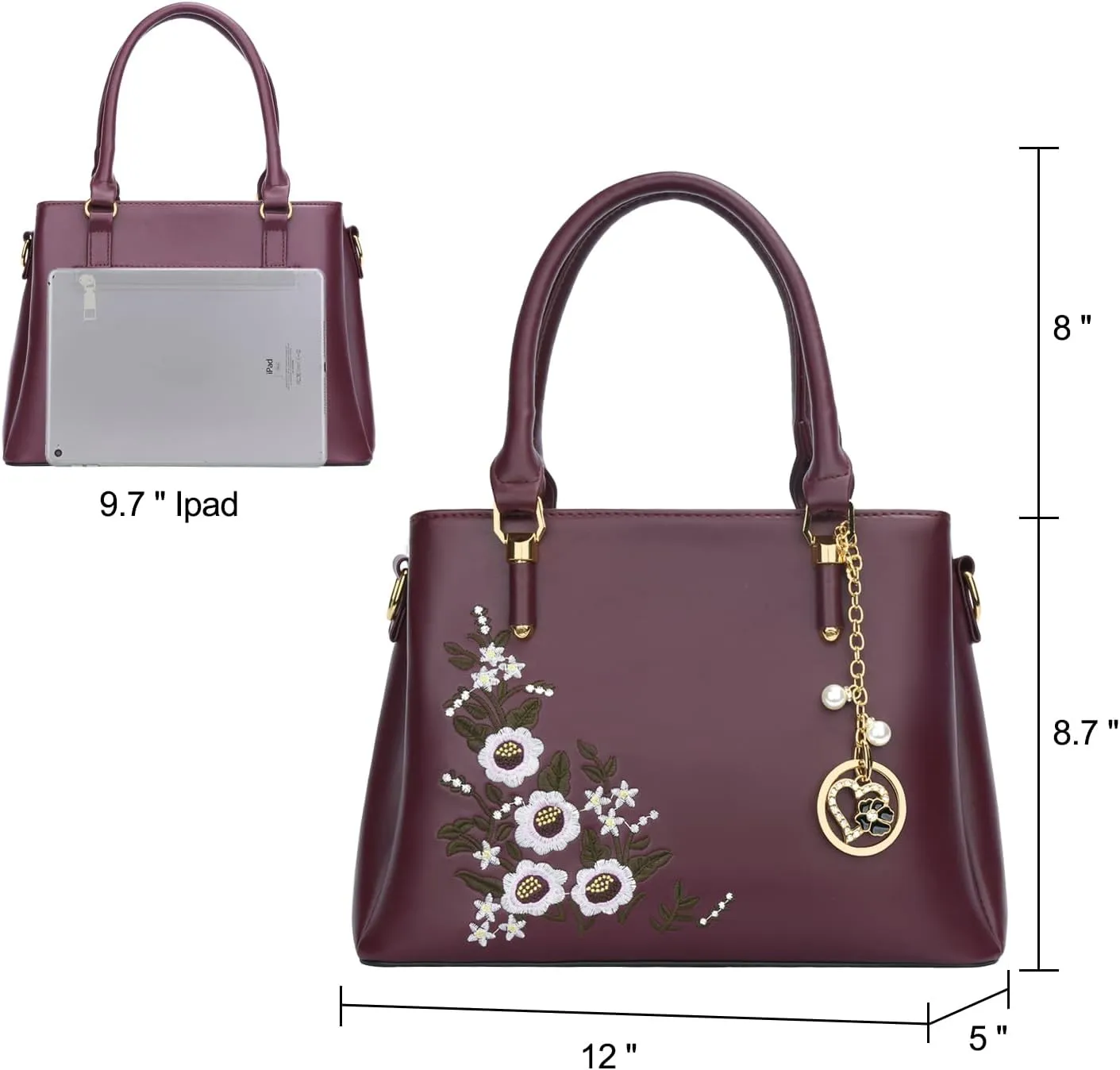 KKXIU Women Satchel Bags Handle Shoulder Handbags and Purses Pockets Zipper Leather Crossbody Bags