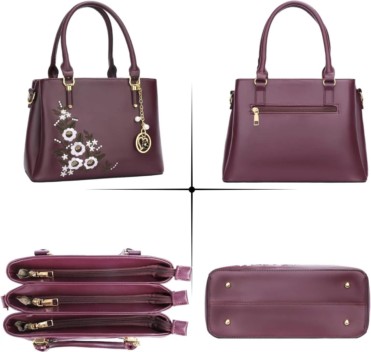KKXIU Women Satchel Bags Handle Shoulder Handbags and Purses Pockets Zipper Leather Crossbody Bags